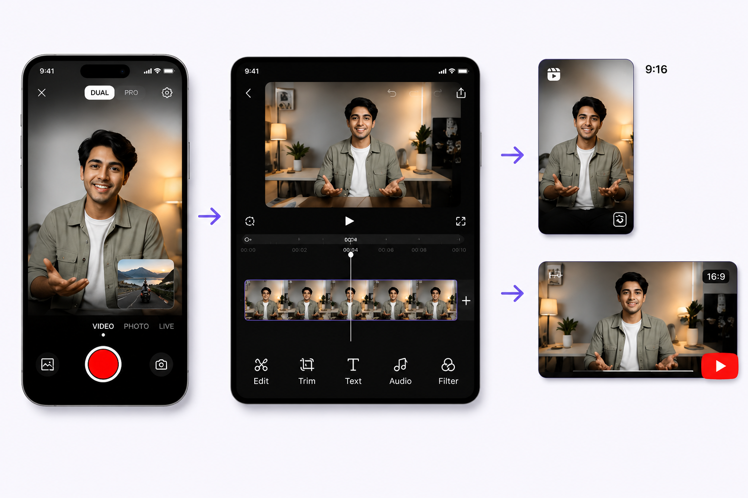 Create in 3 Easy Steps - Record, Edit, Export workflow